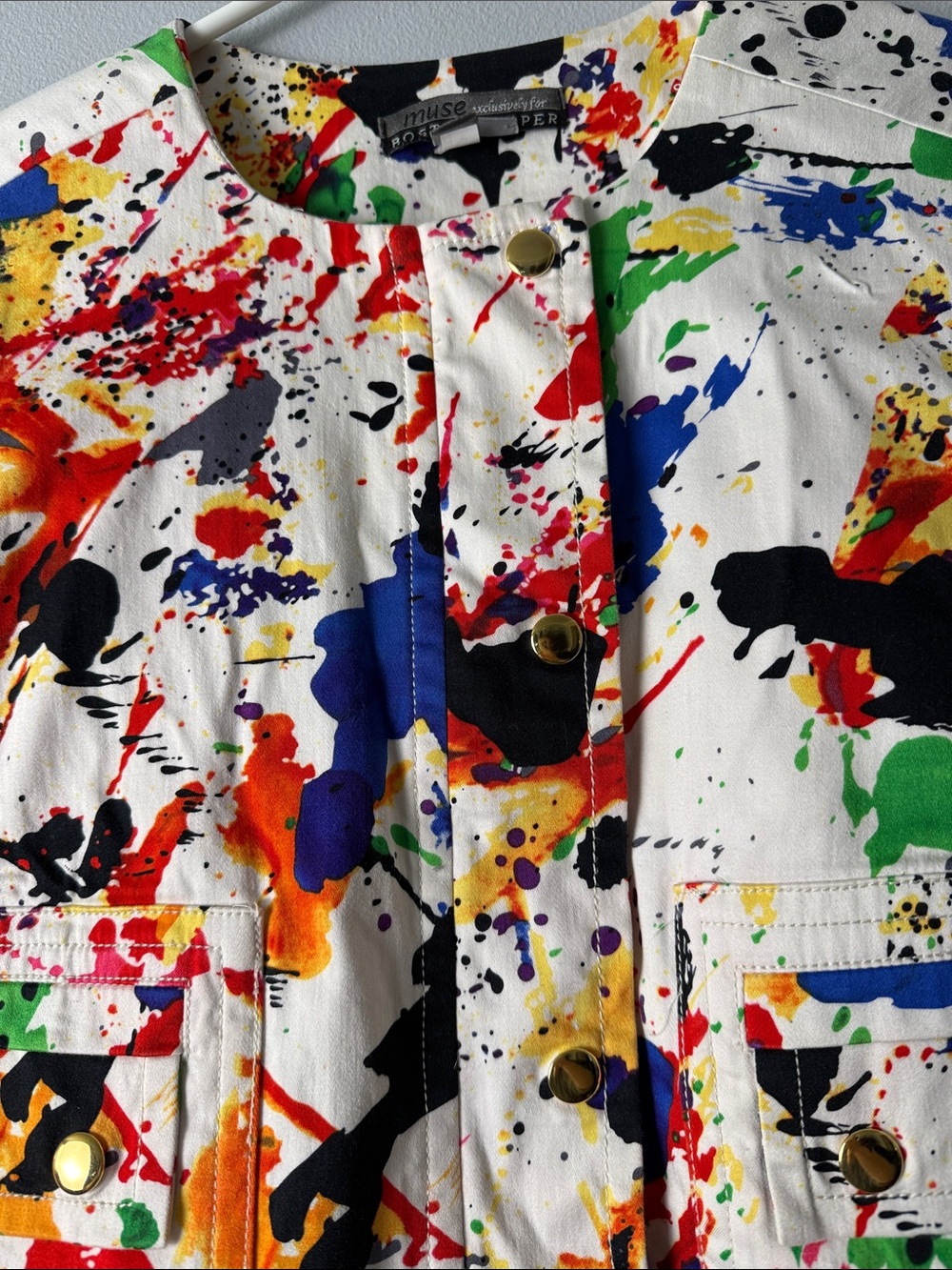 Muse White Cropped Blazer with Multicolor Paint-Splash Print - Picture 3 of 10
